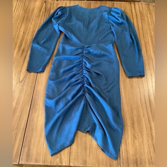 Beulah blue Ruched v Neck 3/4 Sleeve bodycon knee mini cocktail Dress s - Picture 8 of 10